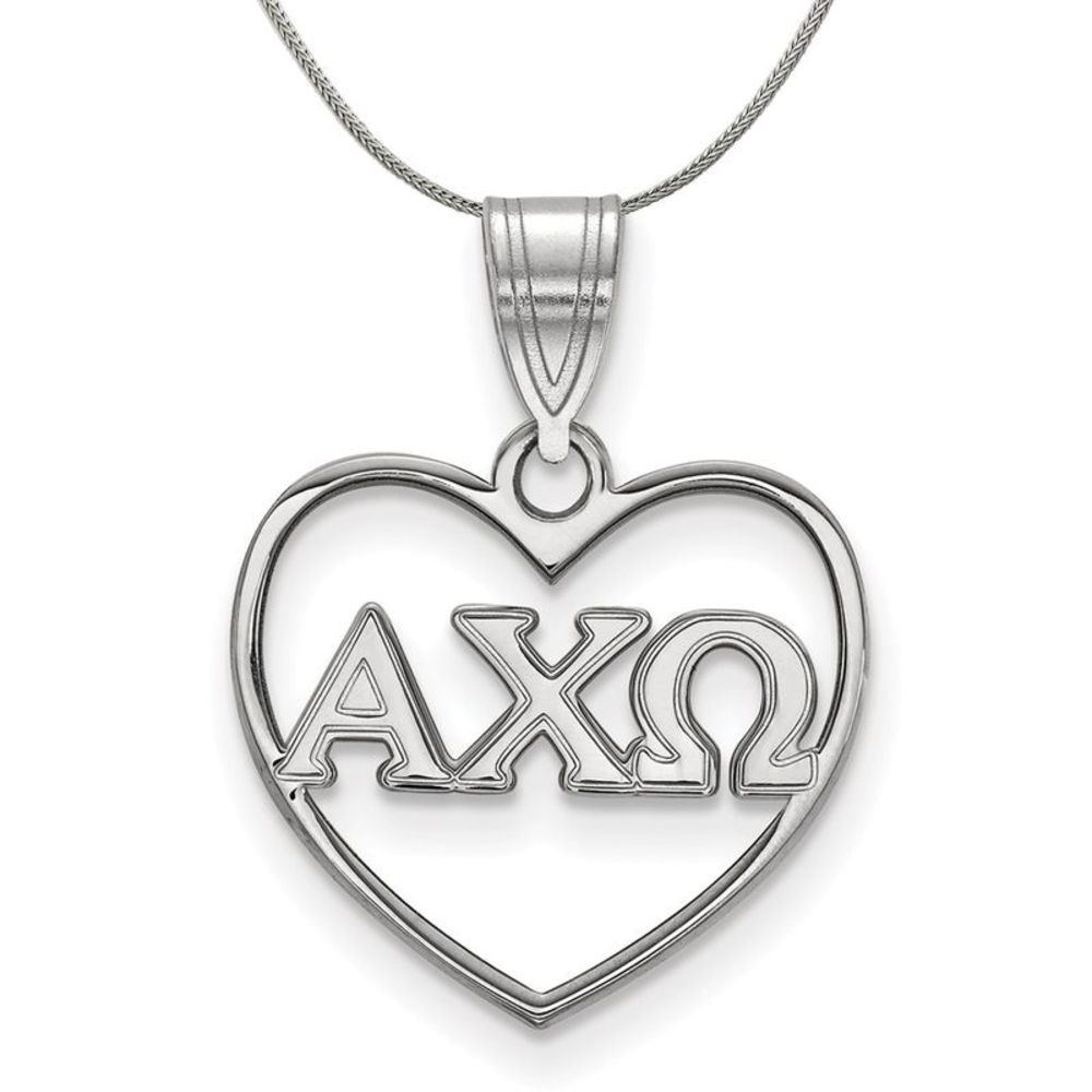 Sterling Silver Alpha Chi Omega Heart Greek Pendant Necklace - 20 Inch